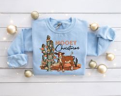 retro mooey christmas highland cow cactus farmer xmas sweatshirt, western cow sweatshirt, highland cow gift for her, cow