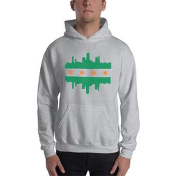 chicago flag irish hoodie - st patricks day chicago skyline flag hooded sweatshirt - chirish hoodie