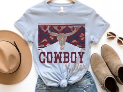 cowboy killer t shirt, country western tee, cowgirl shirt, aztec print, boho, howdy yall, yee haw rodeo clothing, girls