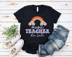 personalized music teacher shirt retro rainbow teacher shirt music teacher gift retro flower specials teacher tee group