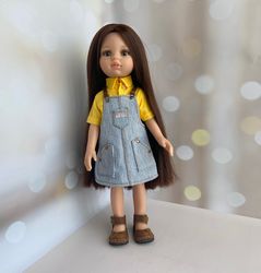 doll clothes, jeans sundress for 13" dolls, paola reina, long sleeve shirt, leather shoes for paola reina, dolls outfit