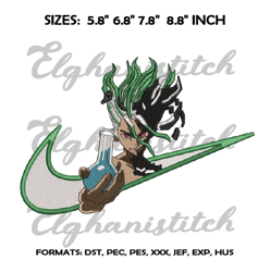 dr stone embroidery design file, dr stone anime embroidery, machine embroidery, anime design pes