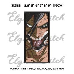 eren titan yeager embroidery design file / attack on titan anime embroidery design / eren jaeger titan embroidery design