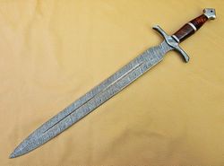 damascus knife custom handmade -25" rose wood handle hunting sword