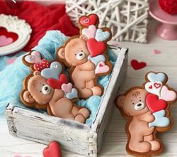 bear with hearts cookie cutters valentine's day custom stamp for cake topper decor cookies polimer clay silicone mold
