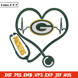 stethoscope green bay packers embroidery design, packers embroidery, nfl embroidery, sport embroidery, embroidery design