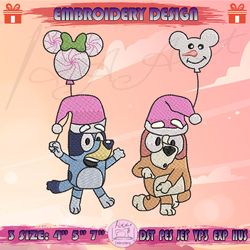 pink bluey and bingo embroidery design, pink bluey embroidery, pink bluey christmas embroidery, machine embroidery designs