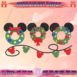 mickey wreath embroidery design, christmas mickey embroidery, disney christmas embroidery design, machine embroidery designs