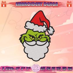 santa grinch embroidery design, grinch face embroidery, grinch christmas embroidery design, machine embroidery designs