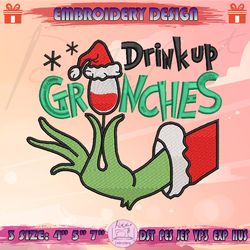 drink up grinches embroidery design, christmas grinch embroidery, grinch christmas embroidery design, machine embroidery designs