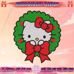 christmas kitty embroidery design, kitty wreath embroidery, kitty christmas embroidery design, machine embroidery designs