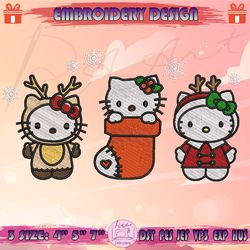 christmas kitty embroidery design, xmas cute cat embroidery, kitty christmas embroidery design, machine embroidery designs