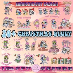 23 pink bluey christmas embroidery bundle, christmas bluey embroidery, bundle christmas embroidery design, machine embroidery designs
