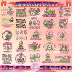 33 pink grinch embroidery bundle, pink grinch christmas embroidery, bundle christmas embroidery design, machine embroidery designs