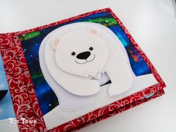 pdf pattern quiet book page - tutorial felt white bear puzzle - christmas diy - polar bear toy for baby