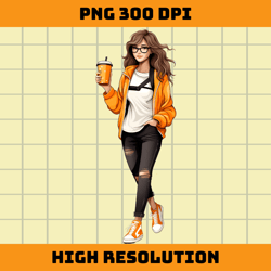 girl drink coffee png design