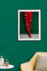 woman in red socks. christmas poster