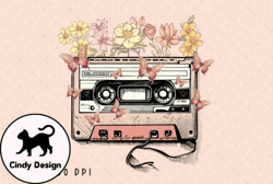 retro cassette tape flowers vintage png design 12