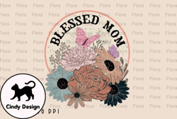 blessed mom retro floral vintage png design 15