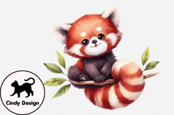 red panda floral watercolor clipart design 97