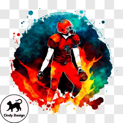 football player holding a football in front of splashes of colorful paint png design 319