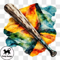 colorful watercolor painting of a baseball bat png design 29