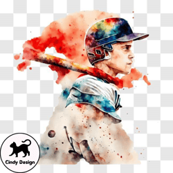 baseball player in artistic watercolor painting png design 38