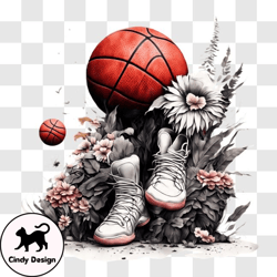 basketball shoes in a floral setting png design 47
