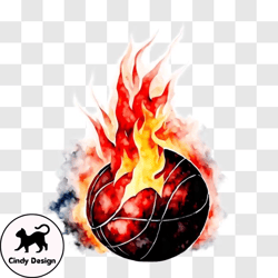 basketball on fire png design 48