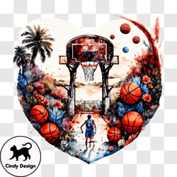 heart shaped basketball court with colorful balls png design 52