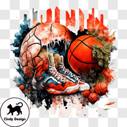 colorful basketball and sneaker painting png design 62