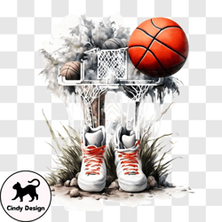 basketball shoes and hoop artwork png design 68