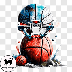 basketball helmet and ball on fourth of july png design 69