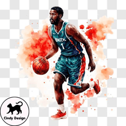 colorful basketball player dribbling with paint splashes png design 72