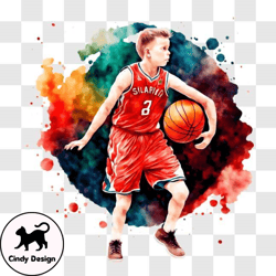 young basketball player with colorful paint splashes background png design 77