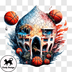 unique basketball themed house with rainstorm png design 86