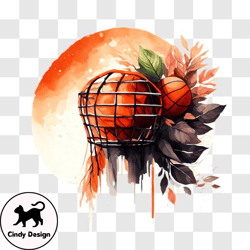 basketball ball in an orange cage with full moon png design 95