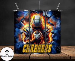 los angeles chargers tumbler wrap, crack hole design, logo nfl football, sports tumbler png, tumbler design by morales d