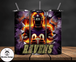 baltimore ravens tumbler wrap, crack hole design, logo nfl football, sports tumbler png, tumbler design by morales desig