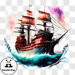 Old fashioned Sailing Ship on a Choppy Sea PNG Design 270