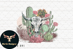 cow skull desert cactus vintage png design 05