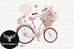 pink bicycle watercolor vintage clipart design 01