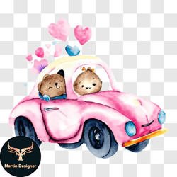 two bears celebrating valentines day in a pink car png design 166