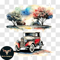 vintage car watercolor painting png design 172