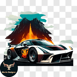 high speed racing car with active volcano background png design 173