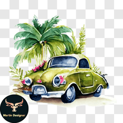 vintage car in a tropical paradise png design 171