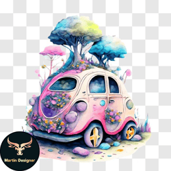 colorful car art piece with nature elements png design 175