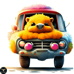 colorful cartoon bear in car png design 177