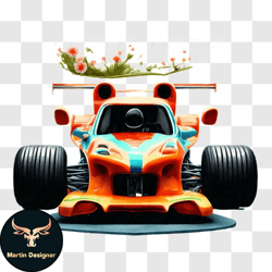 orange race car with flower design png design 184