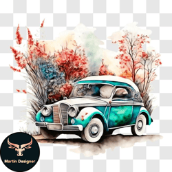 vintage car watercolor painting png design 187